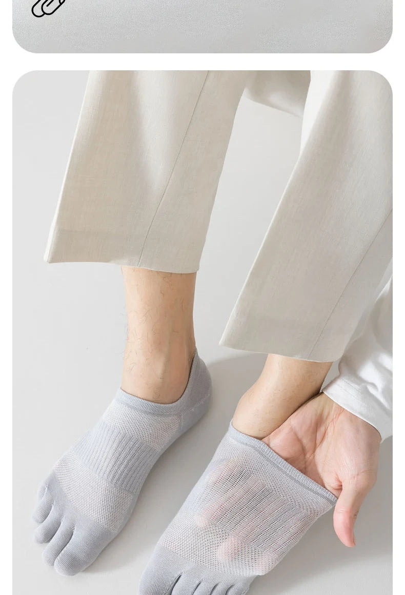 MiiOW Pure Cotton Five Finger Short Socks Men Sweat Absorbent Antibacterial Breathable Mesh Boat Socks Running Sports Toe Sock