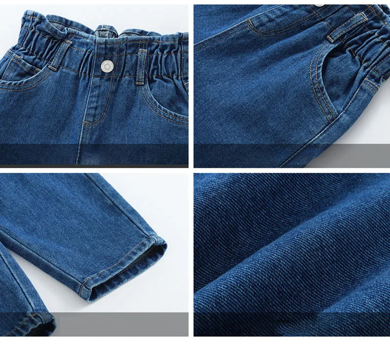 MILANCEL New Spring Kids Jeans Girls Cute Solid Color Denim Blue Pants Children Loose Trousers