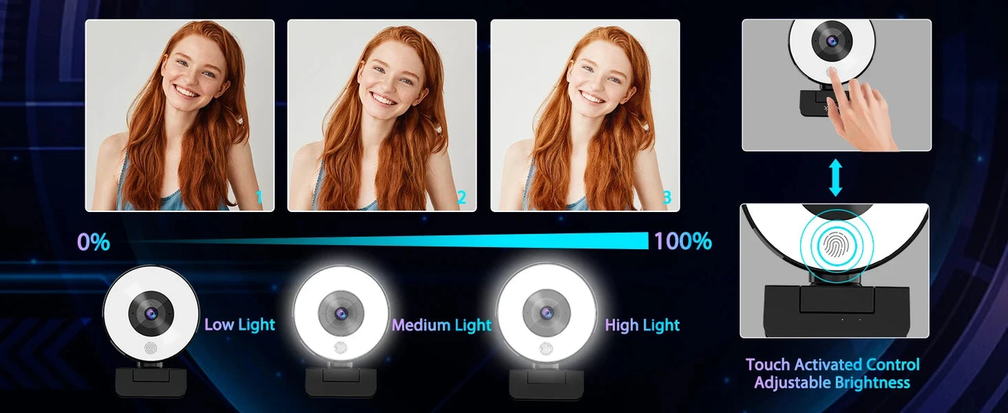 HD 13MP1080P 2K 4K Webcam PC Laptop Auto Focus Webcam Live Streaming Flexible with Microphone Live Broadcast withLight 3840x2160