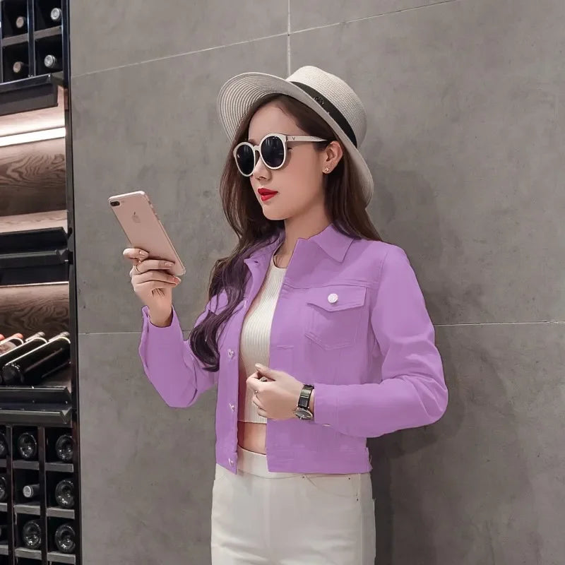 Trendy Denim Jacket For Women Cropped Slim Fit Spring Spring Colorful Student Top Popular On The Internet Versatile Clothing