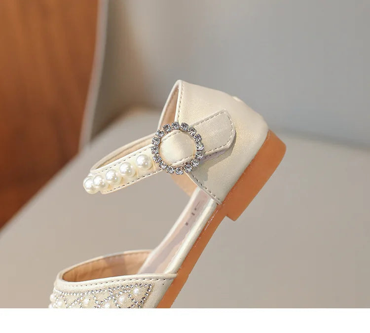 Girls LeatherShoesChildren's Crystal Shoes 2025Spring Summer New Little Girls Princess Shoes Fashion Shiny RhinestoneDance Shoes