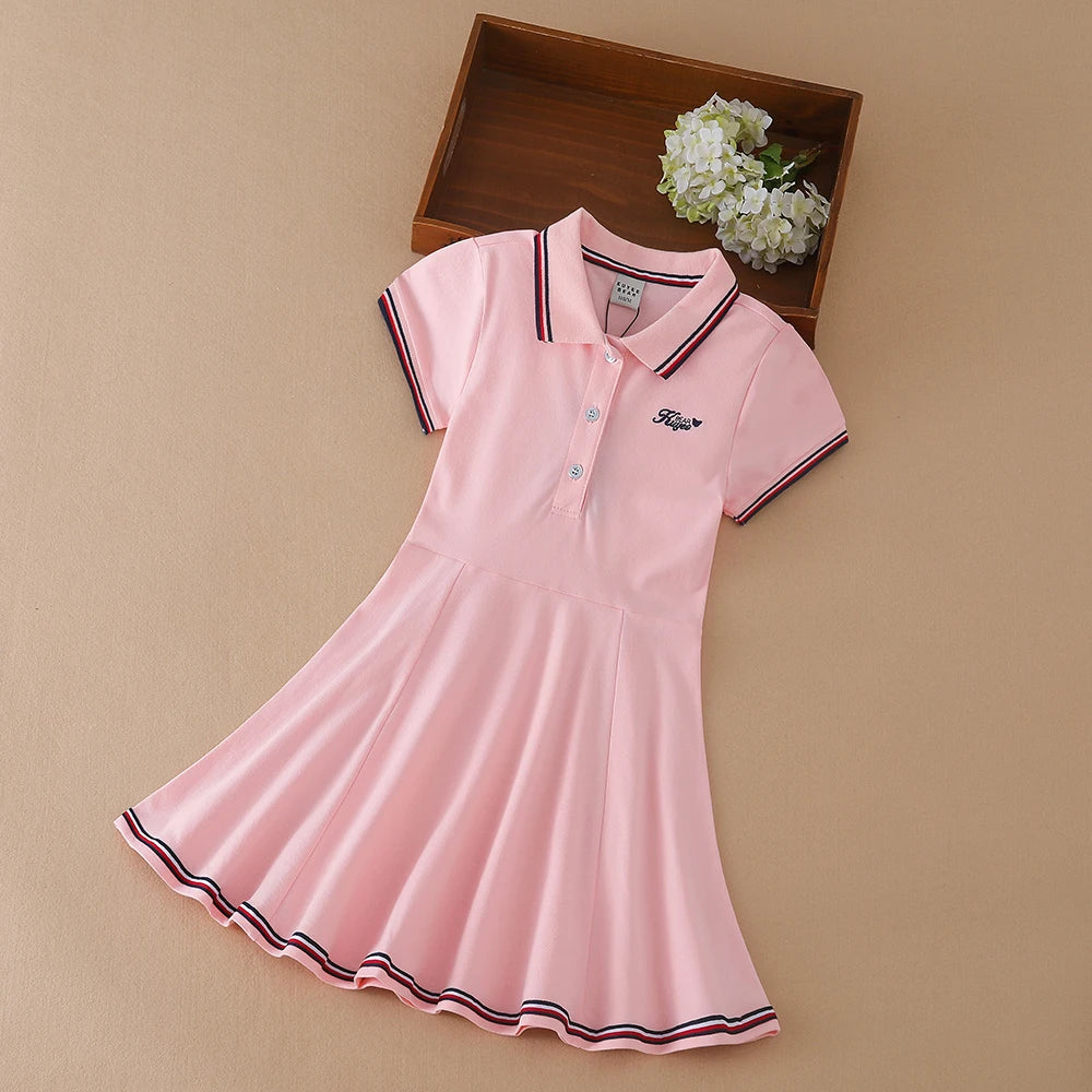 Kids Girls Sport Dresses Cotton Turn-Down Collar Tennis Dress 2025 New Summer Short Sleeve Golf Dress for Children