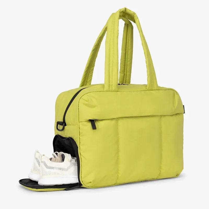 Duffel Weekender Bag Large Capacity Women Multifunction Leisure Travel Puffer Tote Gym Bag Carry on Bag with A Shoe Compartment