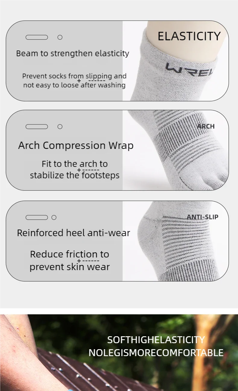 WRELS 1/3 Pairs COOLMAX Sports Five-toe Running Socks Quick-drying Breathable Anti-Blisters Marathon Toe Socks For Men And Women