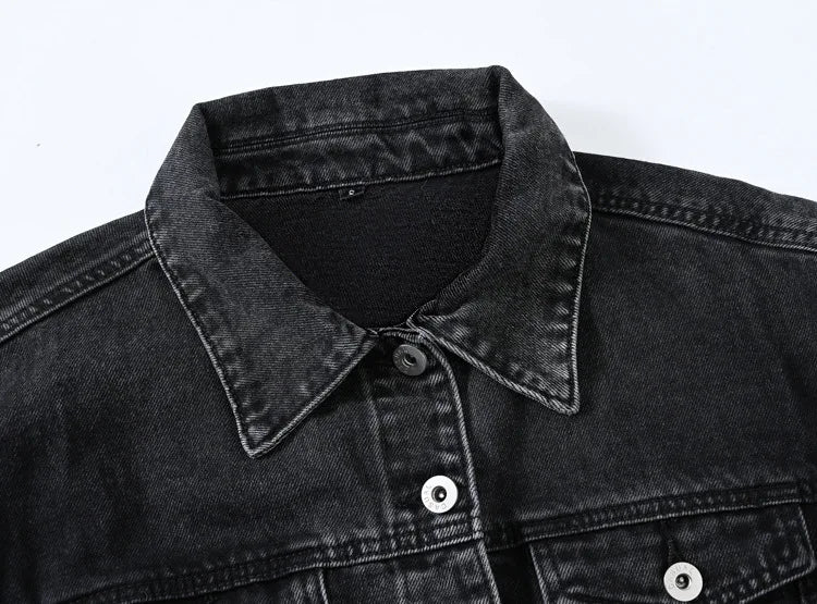 Women's Shorts Denim Jacket Fashion Casual Coat Black Lapel Single-breasted Long-sleeved Female Overcoat S M L XL XXL XXXL