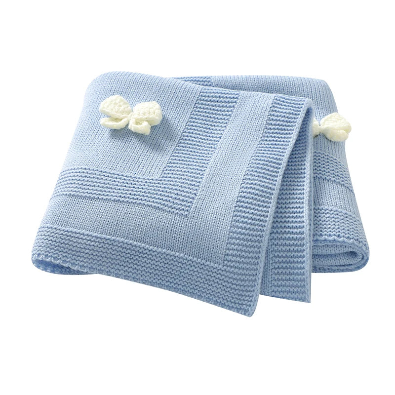 Baby Blankets Knit Newborn Boy Girl Bedding Quilt 90*70CM Infant Stroller Swaddle Wrap Super Soft Fashion Cute 3D Bows Sleepsack