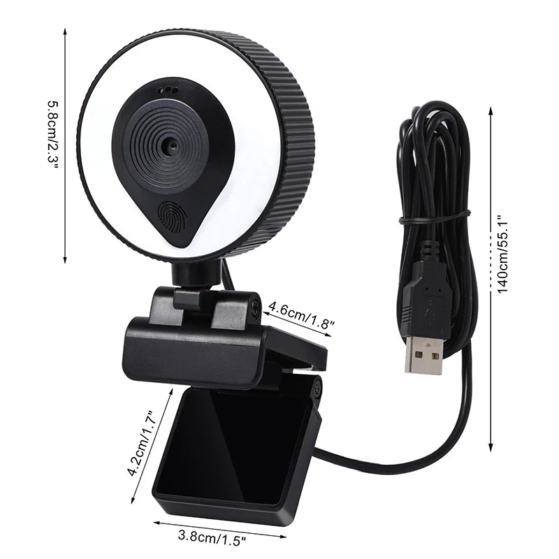 HD 13MP1080P 2K 4K Webcam PC Laptop Auto Focus Webcam Live Streaming Flexible with Microphone Live Broadcast withLight 3840x2160