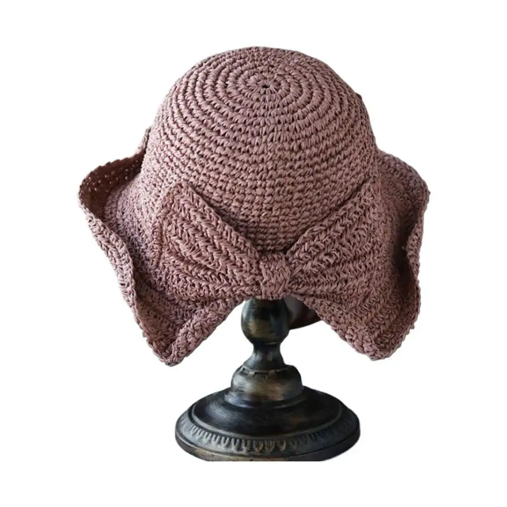 Women's Foldable Straw Sun Hat with Bow Wide Brim Beach Hat for Summer Lightweight Breathable Day Style Sun Protection
