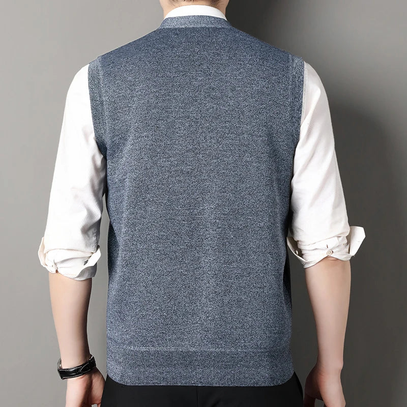 Autumn Winter Mens Vest Casual Sweater Vests Button Up Cardigan Men's V-neck Fashion Knitted Cardigans