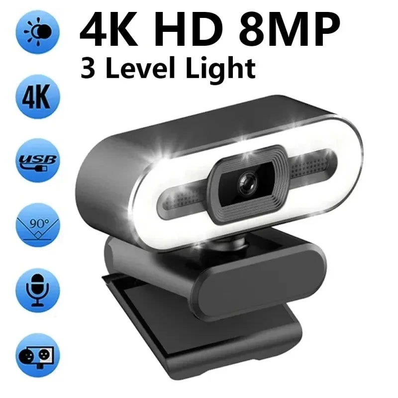 4k Webcam Autofocus Hd Webcam With Fill Light Rotatable Laptop Webcam Pc Computer Camera With Microphone For Youtube Video