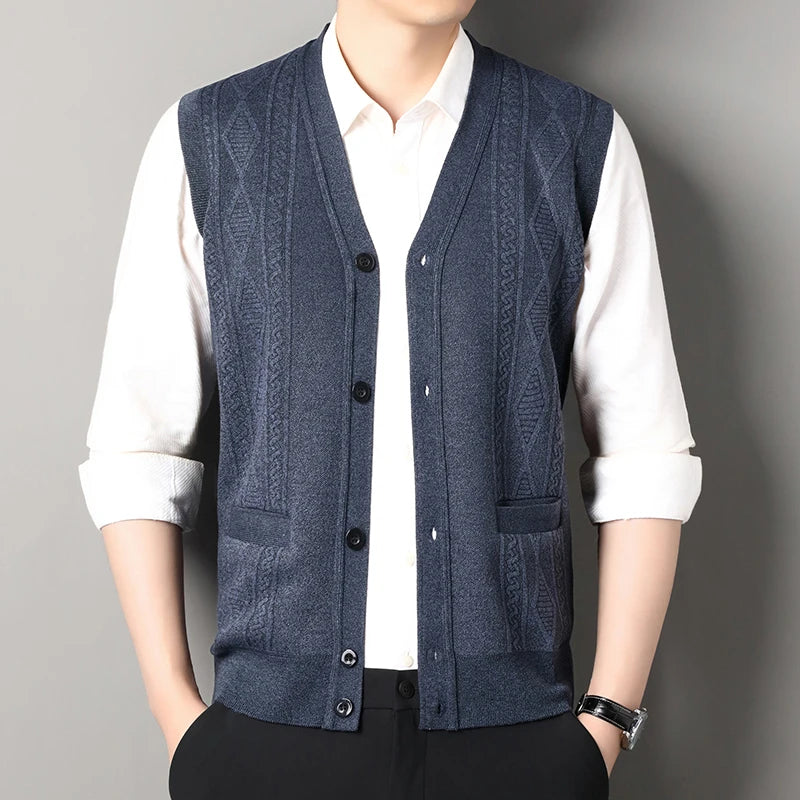 Autumn Winter Mens Vest Casual Sweater Vests Button Up Cardigan Men's V-neck Fashion Knitted Cardigans
