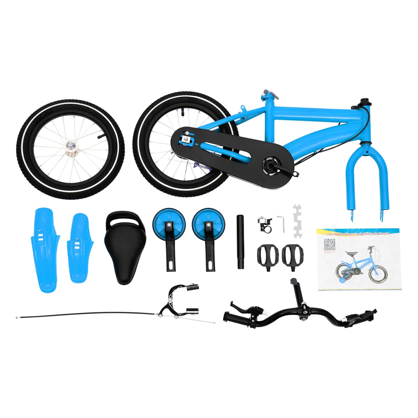 14 Inch Kids Bike Adjustable Seat Dual Brakes Children's Bicycle Load 50kg w/Training Wheels for Ages 2-4, Yellow/Blue/Red/White