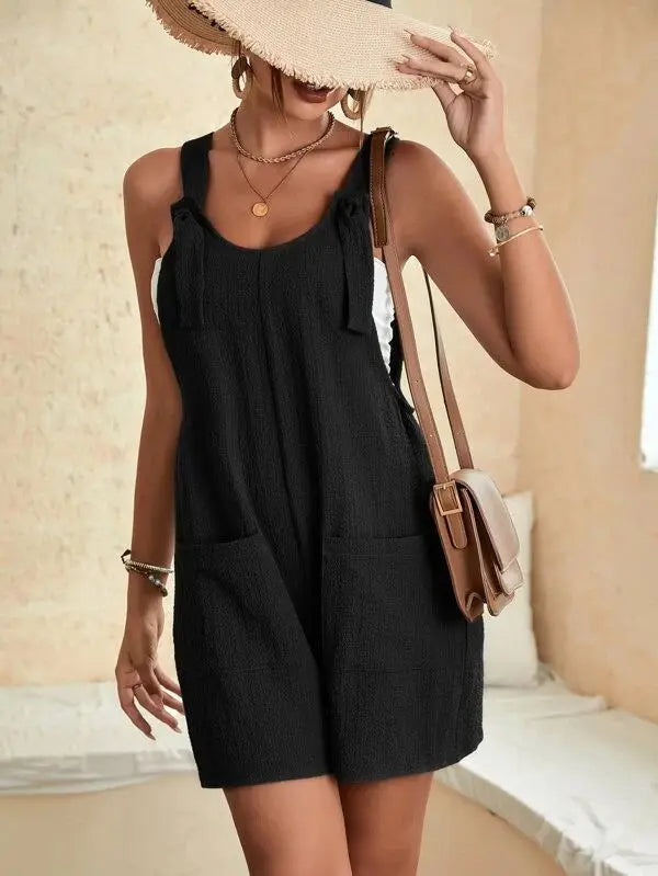 Women Wide Leg Overalls Casual Adjustable Strap Sleevelss Double Pocket Jumpsuits Sexy Loose Basic Daily Rompers OUFY-308