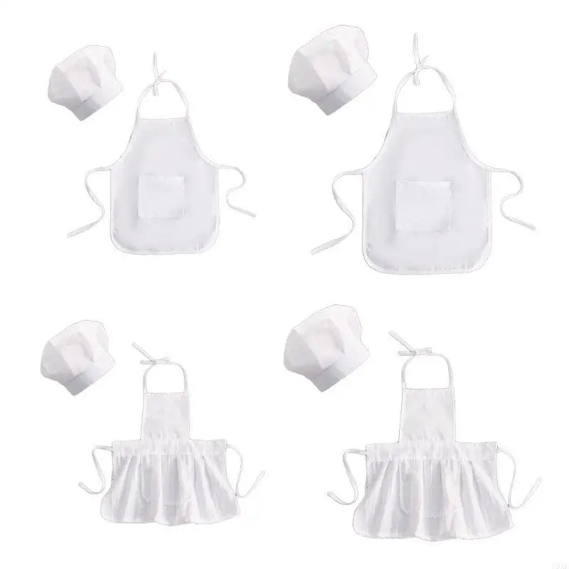 U6XE 2 Pcs Baby Chef Apron and Hat Infant Kids White Cook Costume Photography