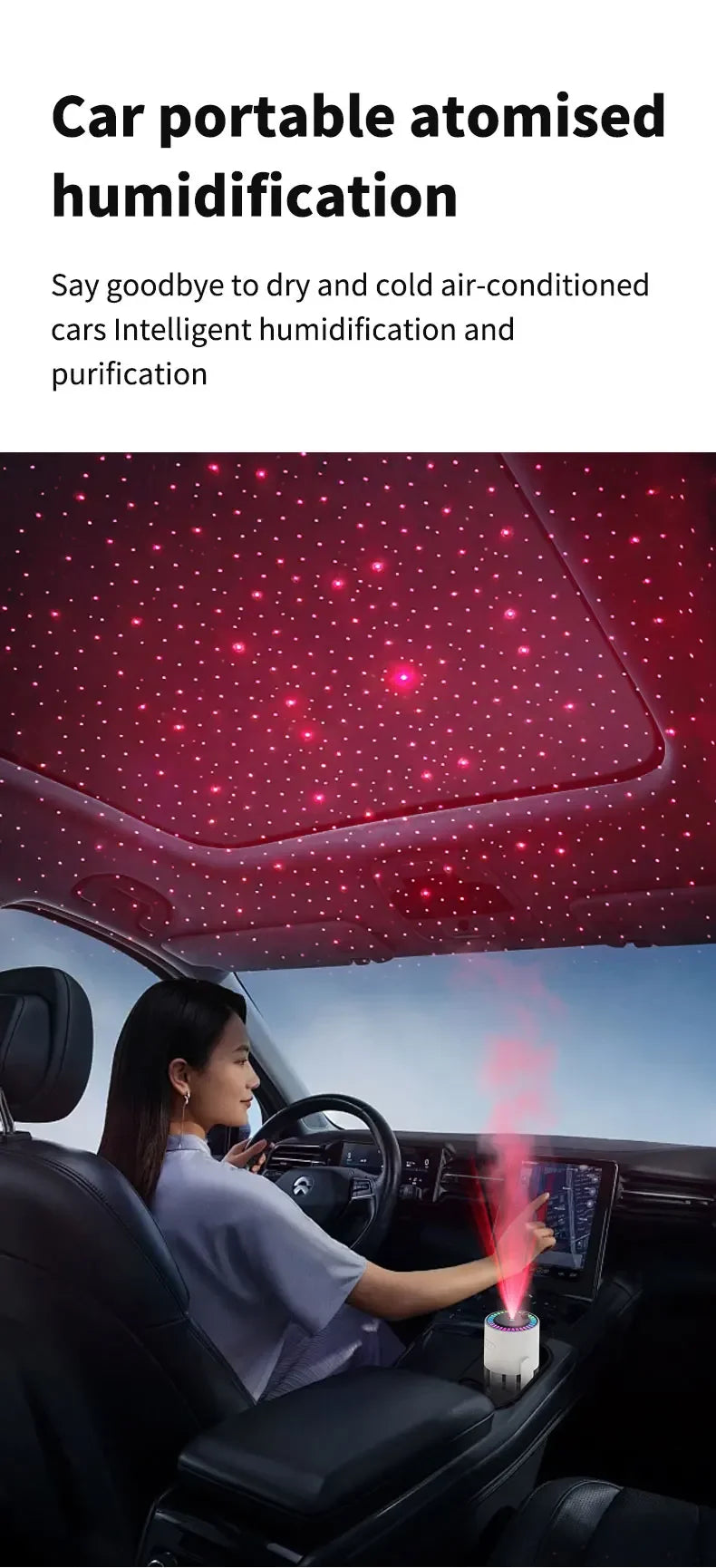 280ML Portable Rotating Humidifier & Car Diffuser USB, 7-Color Projection Night Light, Ambient Mood Lighting for Office Travel