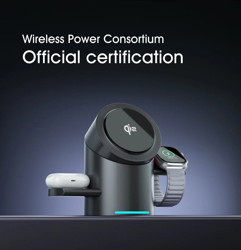 Touch Rotate Qi2 Magnetic 3-in-1 Wireless Charger 15W Fast Charging Station for iPhone 13 14 15 16 Series Apple Watch AirPods