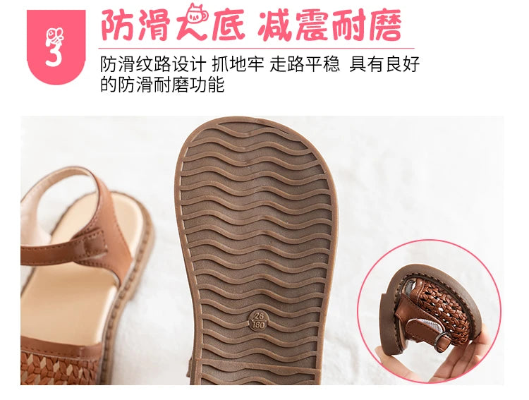 Unishuni Girl Half Sandal Princess Hollow-Out Shoes Kids Vintage Casual Flats Child Summer Shoe Toddler Bohemia Style Beach Shoe