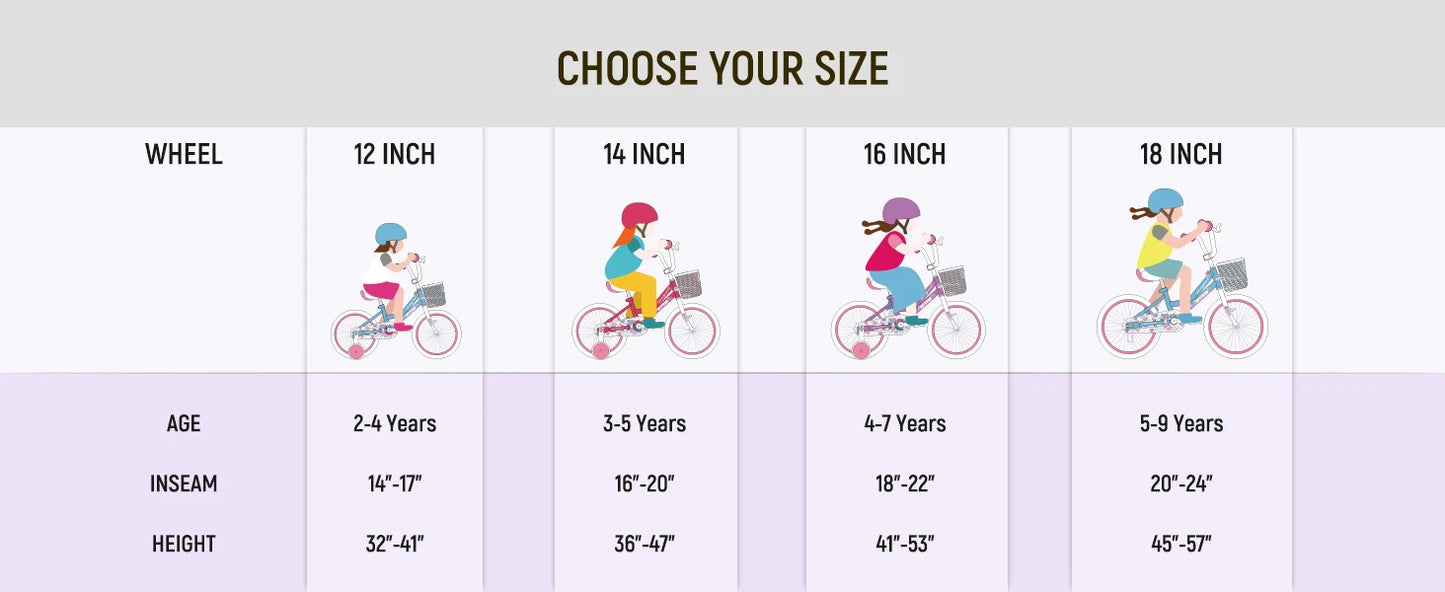 US warehouse Colorful Girls Bike with Basket & Training Wheels 12 14 16 18 Inch Kids Bike Foot Brake Child Children Bicycle