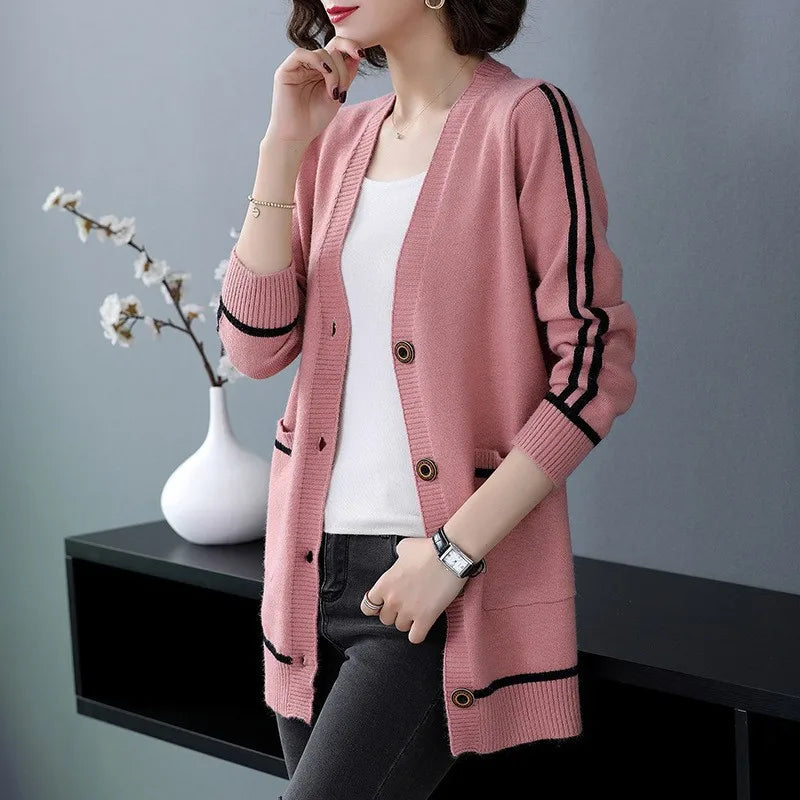 Outwear Cardigan Women's Mid Length Spring Autumn New Large Size Loose Knitted Sweater Coat Thicken Knitwears Jacket S-2XL