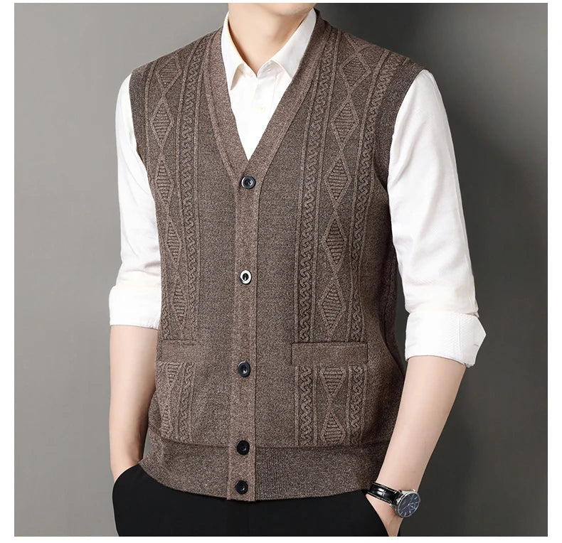 Autumn Winter Mens Vest Casual Sweater Vests Button Up Cardigan Men's V-neck Fashion Knitted Cardigans