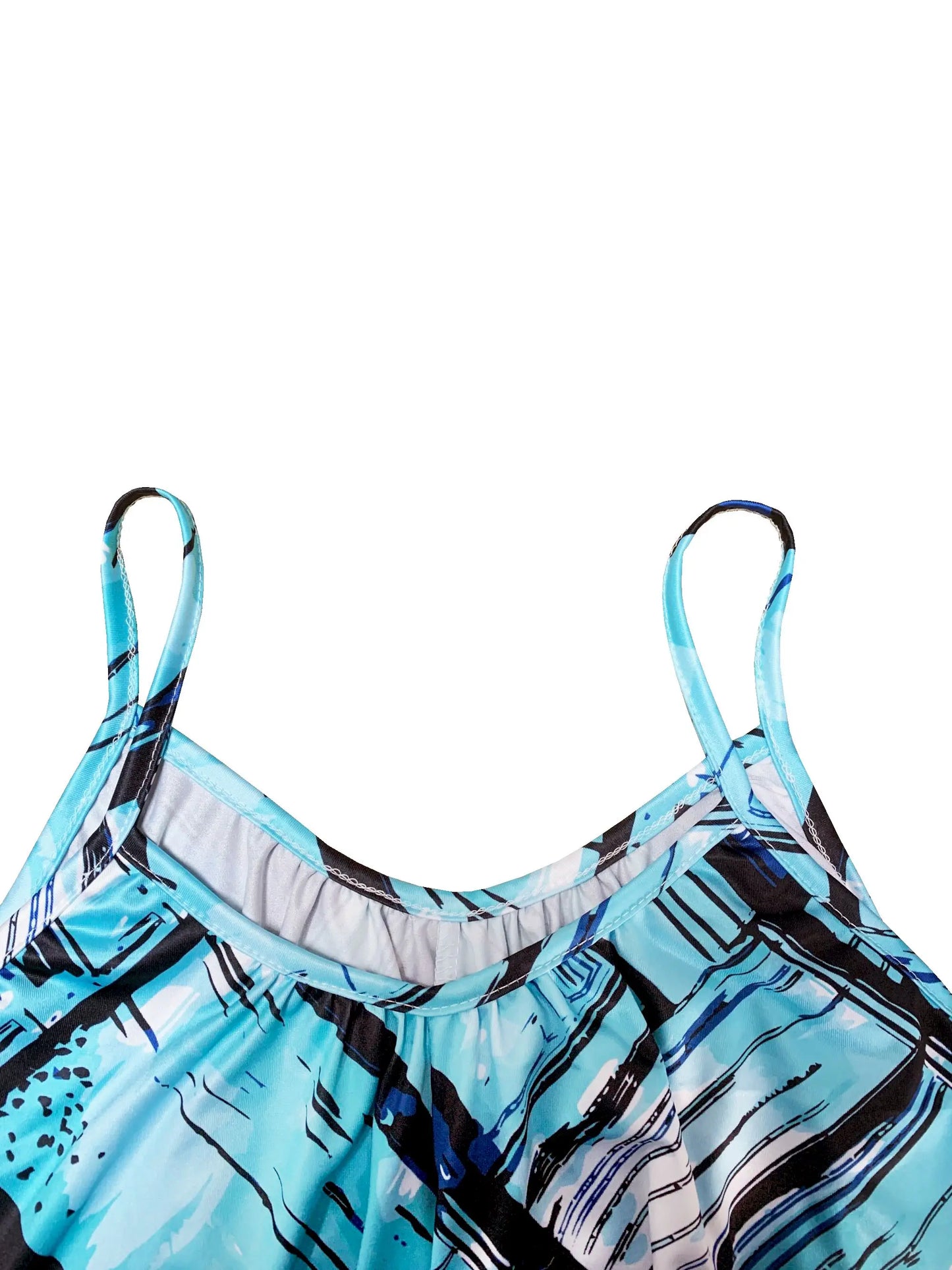 Women's Blue Geometric Print Sleeveless Jumpsuit vacation outfits woman business casual Jumpsuit