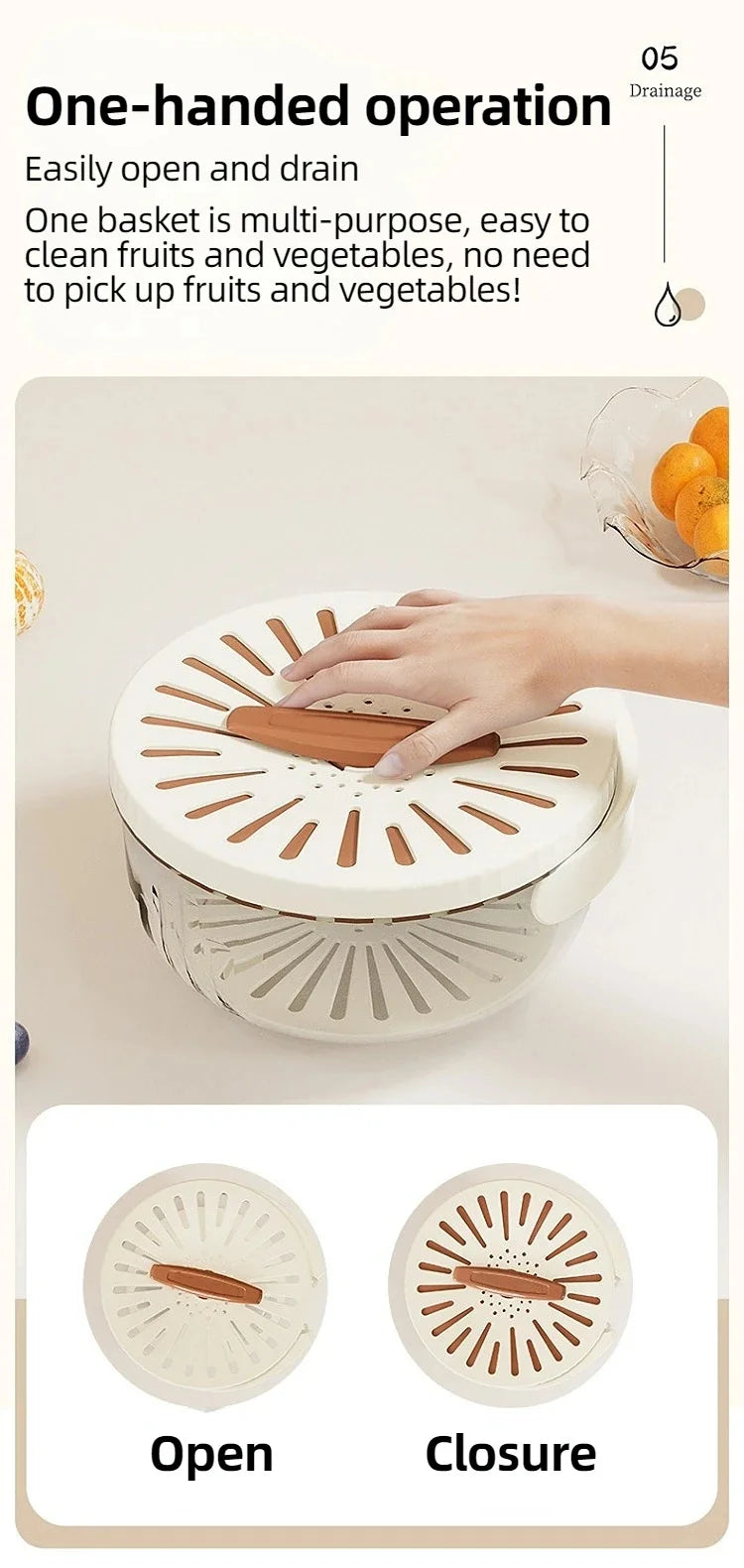 Fruit Drain Basket Foldable Handle Vegetable Washing Bowl Plastic Cleaning Colander Refrigerator Crisper Food Storage Container