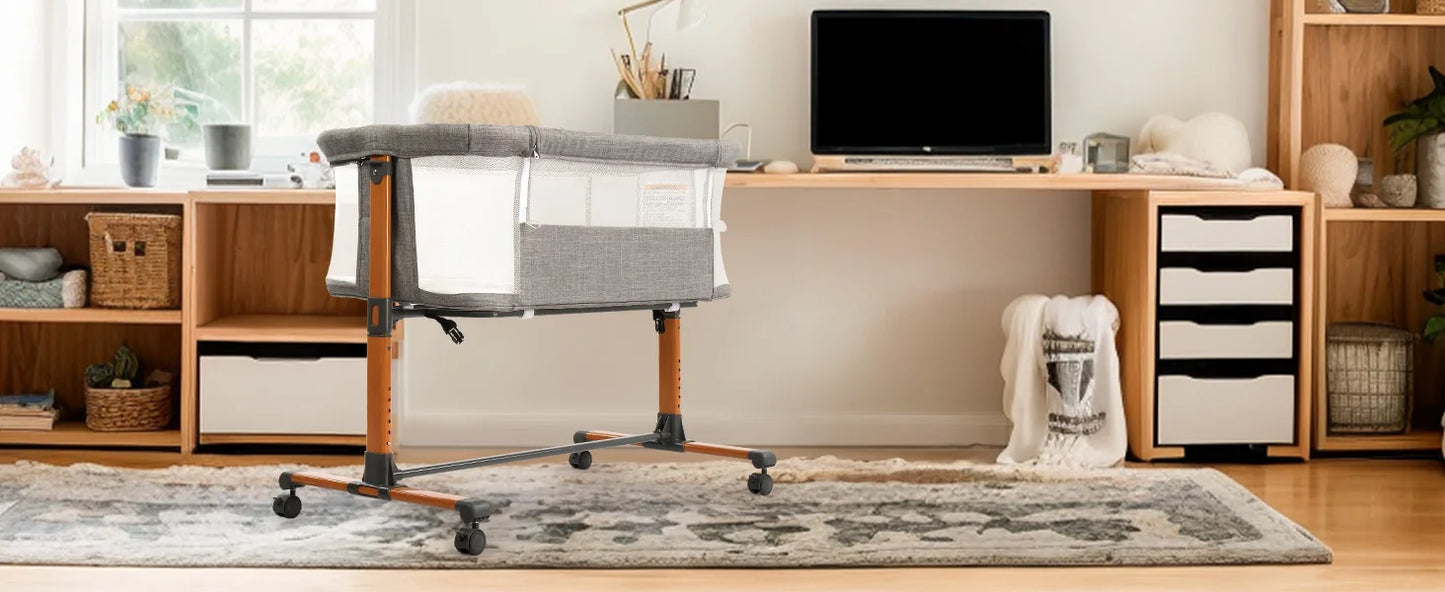 Baby Bassinet Bedside Bassinet, Baby Cradle with Machine-Washable Sheets, Four-Sided Breathable Mesh, 6 Height Adjustable