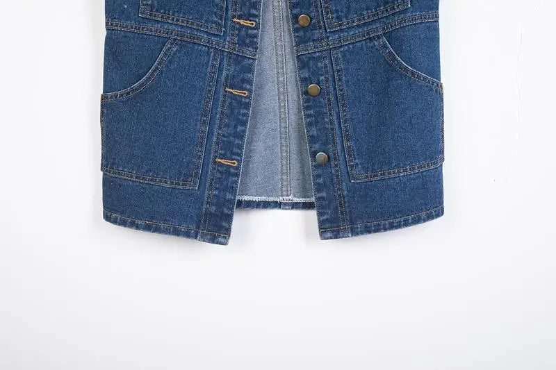 Middle length Denim Vest Women New Spring Autumn Slim Jeans Vest Jackets Female Casual Sleeveless Waistcoats Cowboy Coat Tops