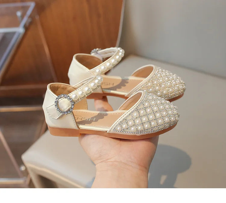 Girls LeatherShoesChildren's Crystal Shoes 2025Spring Summer New Little Girls Princess Shoes Fashion Shiny RhinestoneDance Shoes