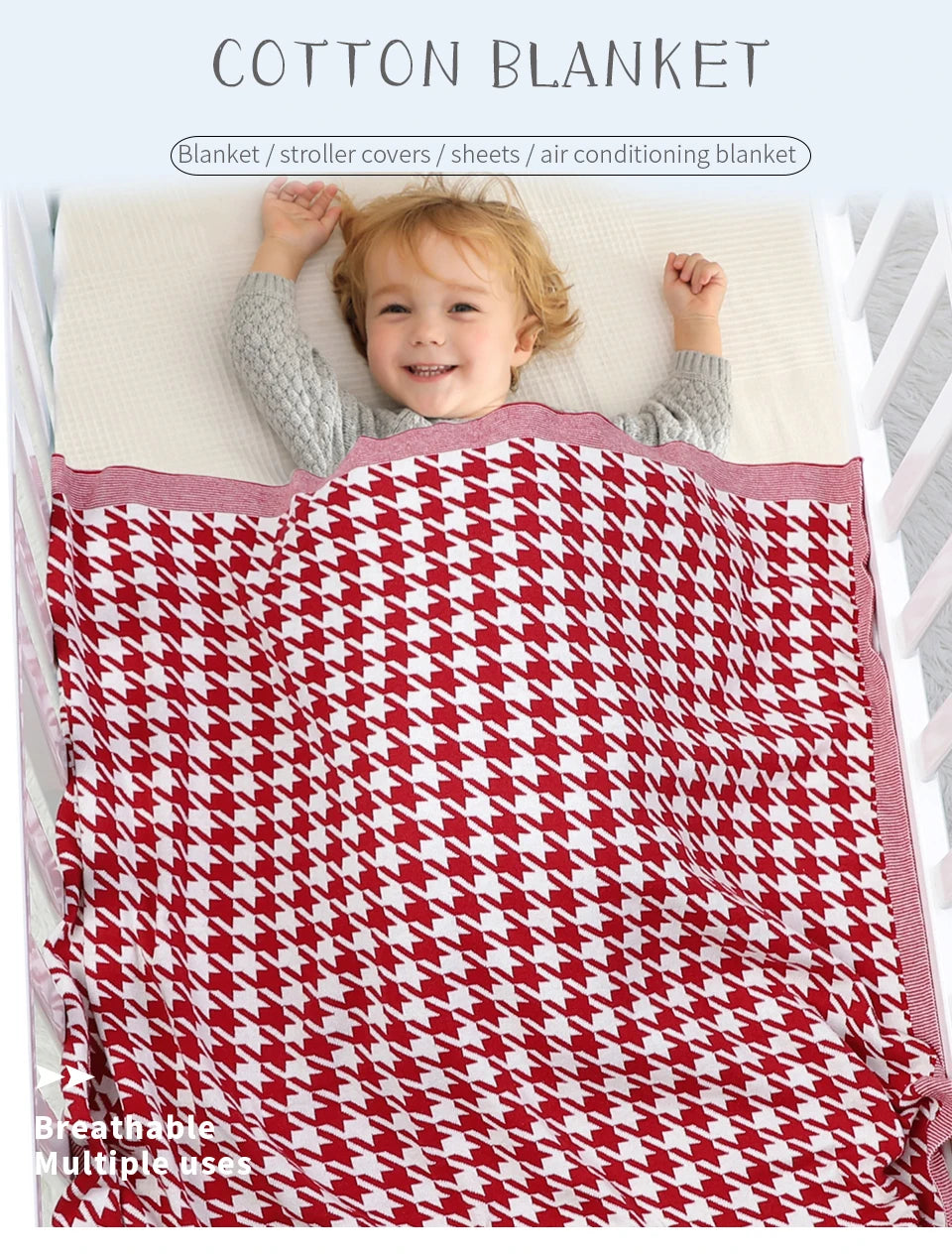 Baby Blankets Newborn Cotton Swaddle Wrap Plaid for Infant Kids Boys Girls Ultra-Soft Reversible Knitted Toddler Receiving Mats