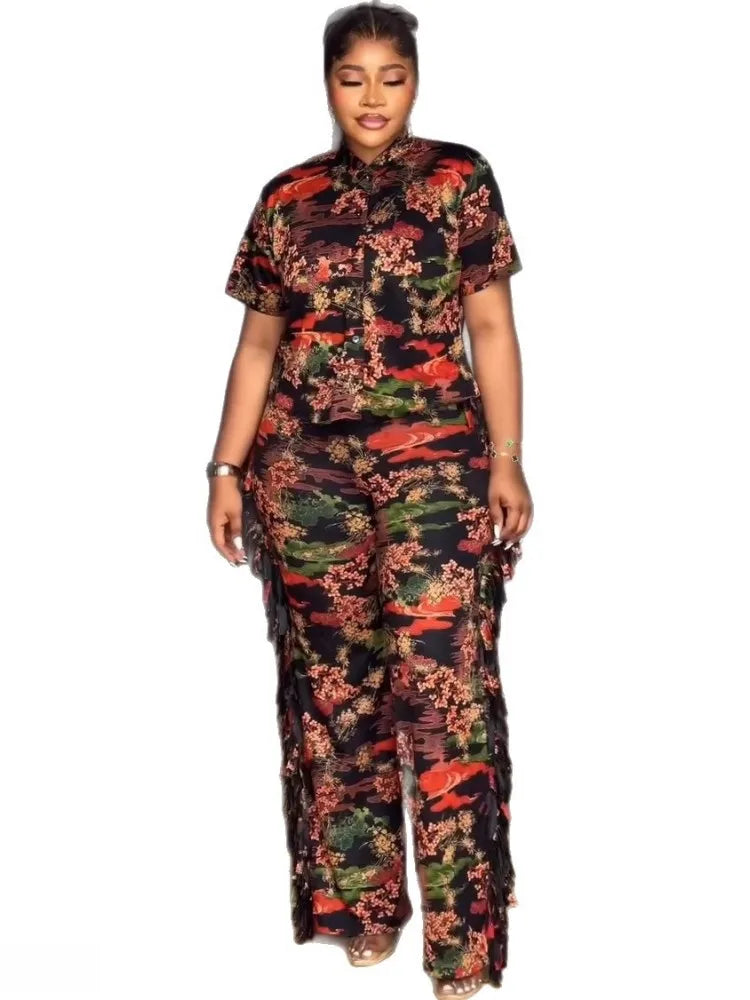 2 Piece Women Set Summer Autumn Short Sleeve Shirt Blouse Top And Pants Suits Outfits Fashion Office Lady Matching Sets Outfit