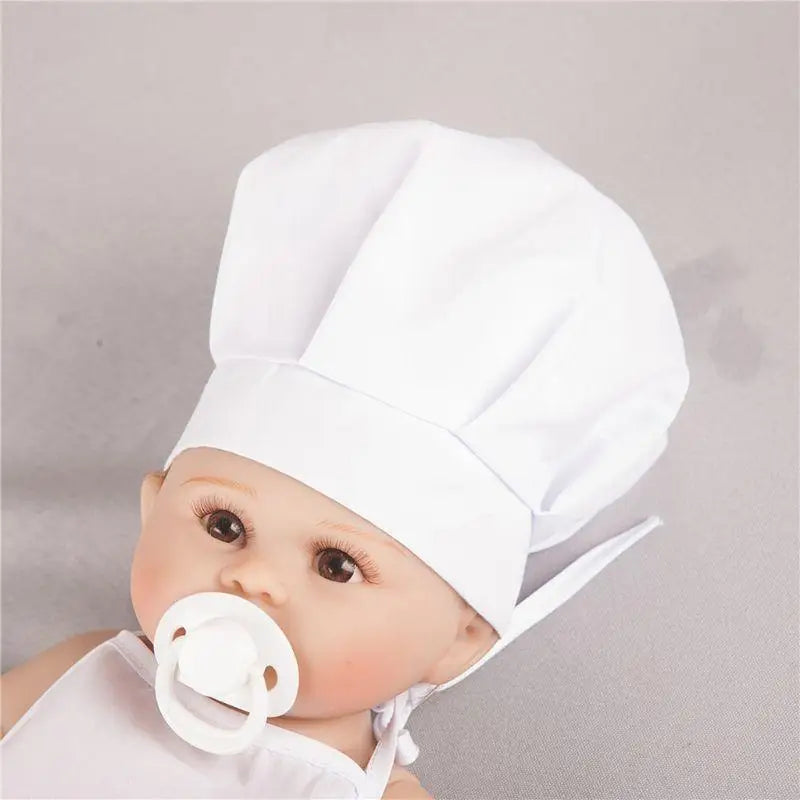 U6XE 2 Pcs Baby Chef Apron and Hat Infant Kids White Cook Costume Photography