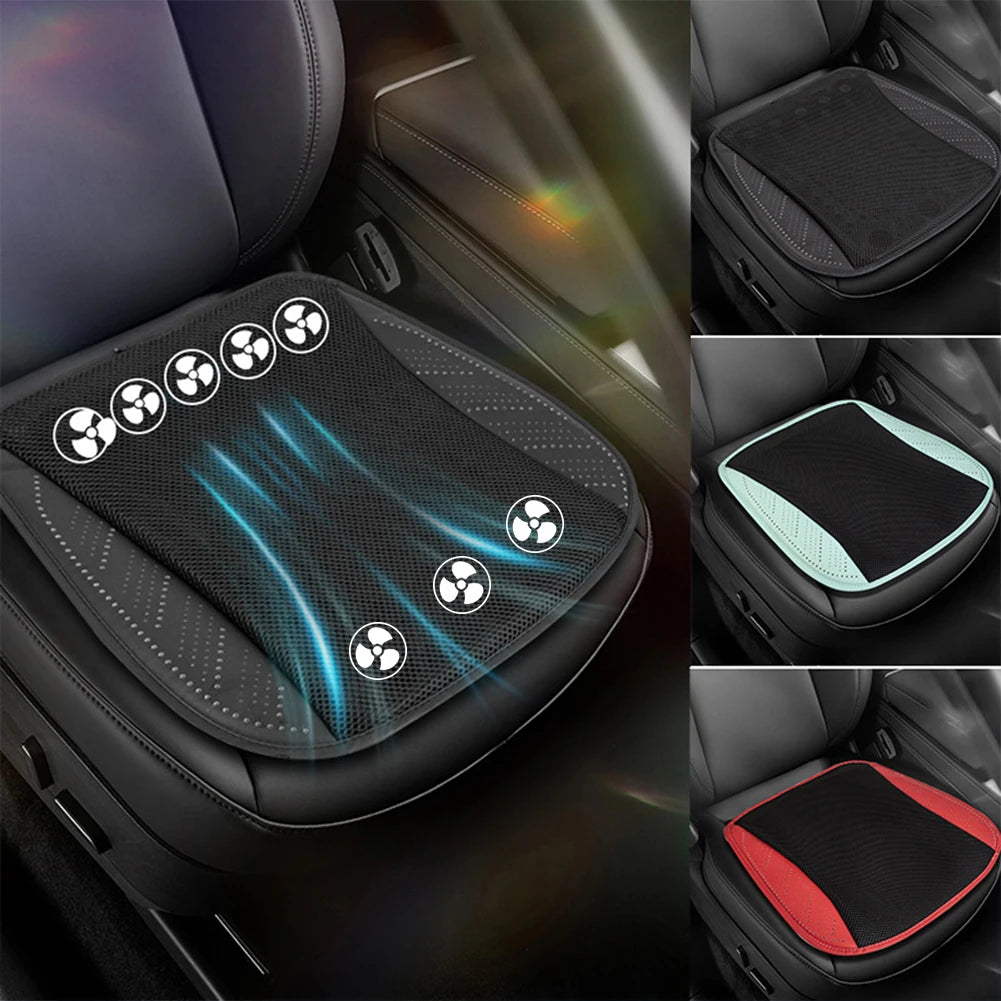 Car Cooling Cushion with Fan Universal Ice Silk Seat Cushion Blowing Ventilation Summer Cool Air Seat Cushion Car Interior Acces