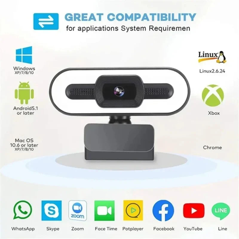 4k Webcam Autofocus Hd Webcam With Fill Light Rotatable Laptop Webcam Pc Computer Camera With Microphone For Youtube Video