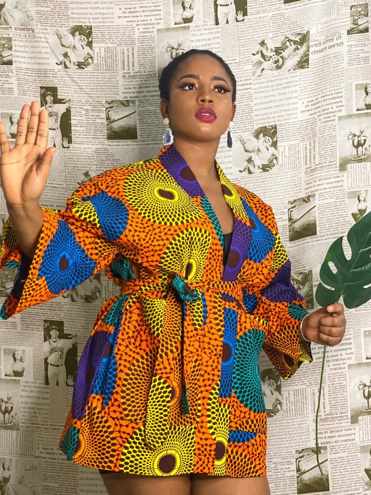 African Printing Dress Women's Fashion Kimono Cardigan Coat Dashiki Geometric Belt Dress Plus Size Retro African Christmas Robe