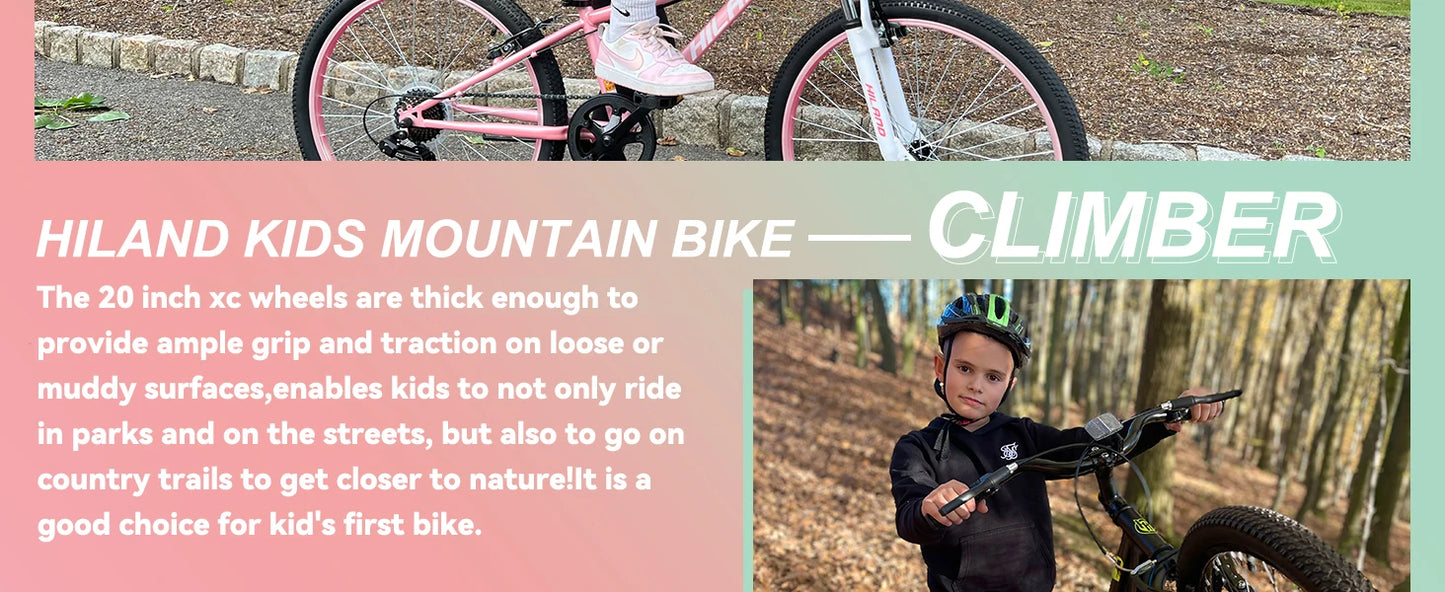 Hiland 20 Inch Kids Mountain Bike for Boys, Girls, Single Speed Kids Bicycles with Dual Handbrakes and Kickstand 