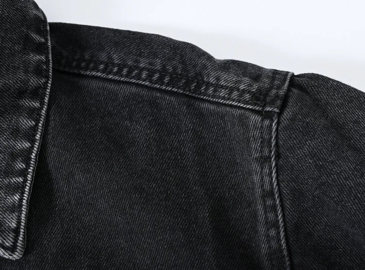 Women's Shorts Denim Jacket Fashion Casual Coat Black Lapel Single-breasted Long-sleeved Female Overcoat S M L XL XXL XXXL
