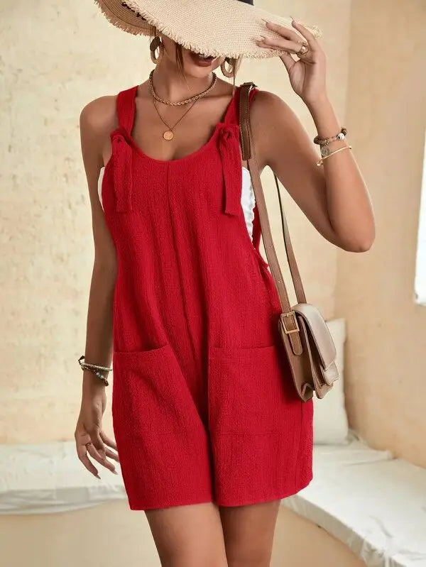 Women Wide Leg Overalls Casual Adjustable Strap Sleevelss Double Pocket Jumpsuits Sexy Loose Basic Daily Rompers OUFY-308