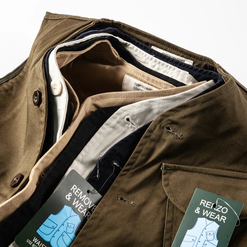 Retro Japanese Sle Loose Men's Vest Multi-ket Workwear Casual Streetwear Outerwear Couple's Jaet Youth Faion