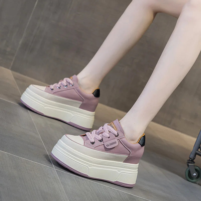 Fujin 9cm Cow Suede Genuine Leather Women Vulcanized Shoes Platform Wedge Skate Boarding High Brand Heels Casual Summer Shoes