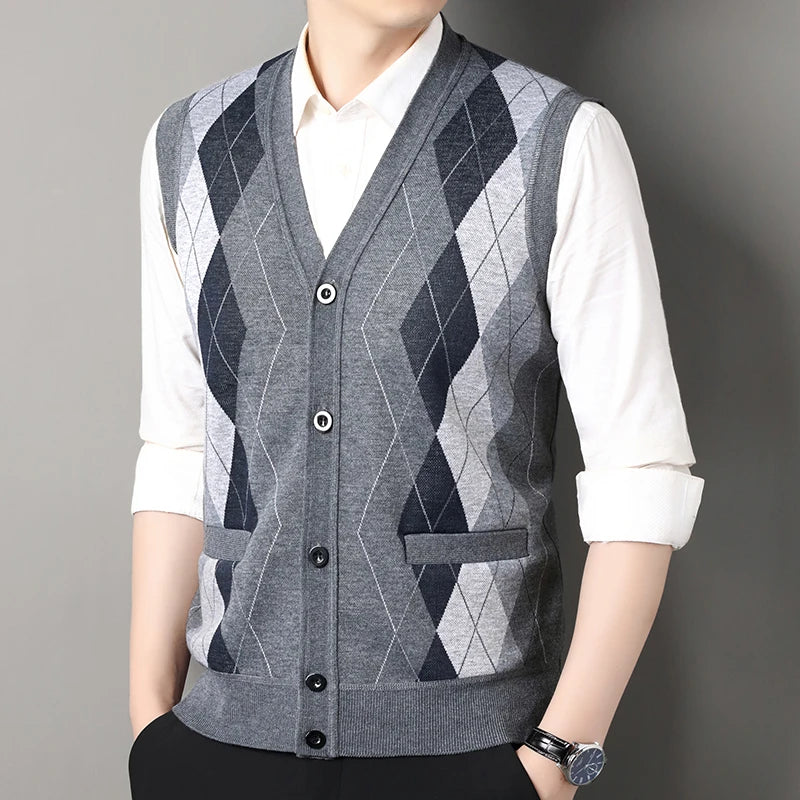 Autumn Winter Mens Vest Casual Sweater Vests Button Up Cardigan Men's V-neck Fashion Knitted Cardigans