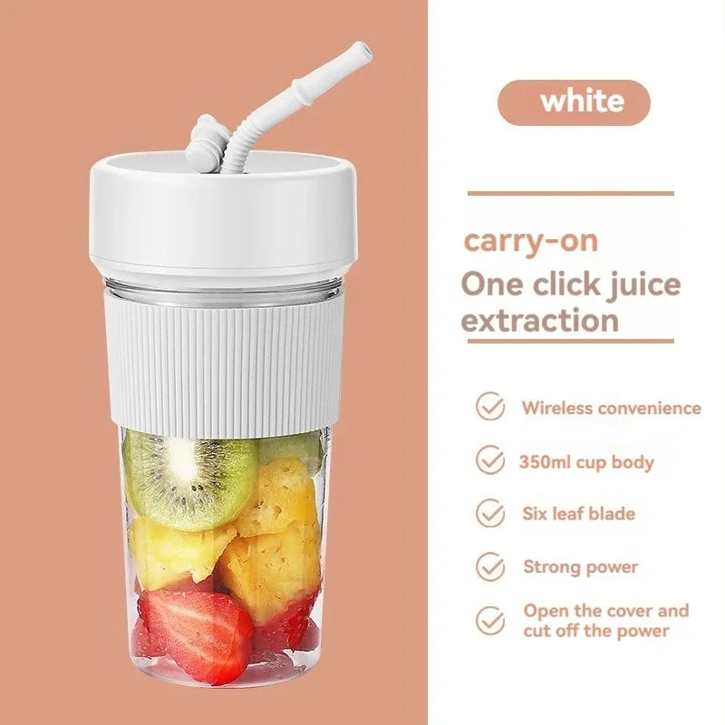 Electric Fruit Juicer Portable Wireless Blender Juice Mixer Mini Juice Cup With Straw Electric Juicer With 6-Blade USB Charging