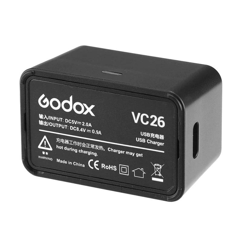 VC26 USB Battery Charger DC 5V Input DC 8.4V Output for Charging Godox V1S V1C V1N V1F V1O V1P Round Head Flash Battery