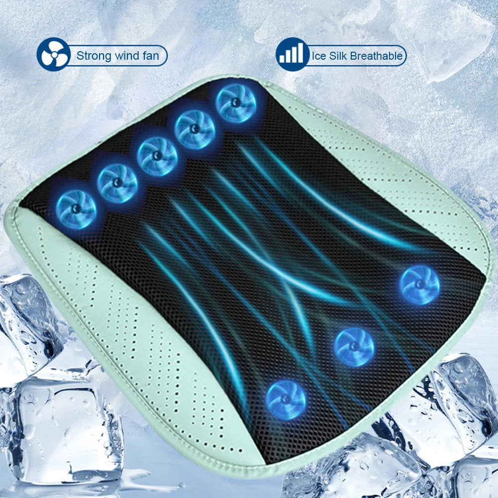 Car Cooling Cushion with Fan Universal Ice Silk Seat Cushion Blowing Ventilation Summer Cool Air Seat Cushion Car Interior Acces