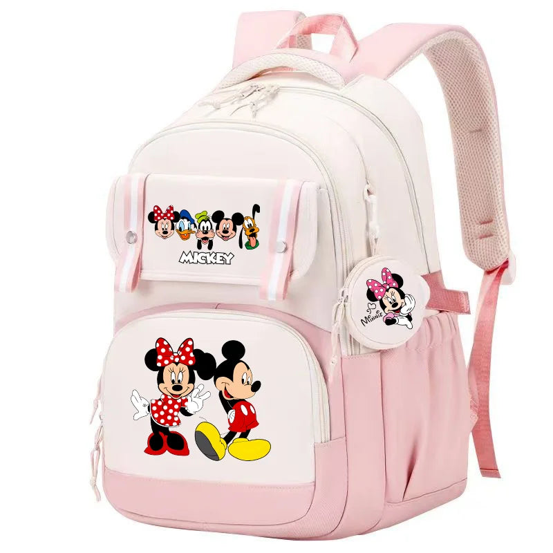 Minnie Mouse Backpack Student Boy Girl Schoolbag Kid Teenager Cartoon Bookbag Daypack Travel Commute Knapsack With Coin Purse