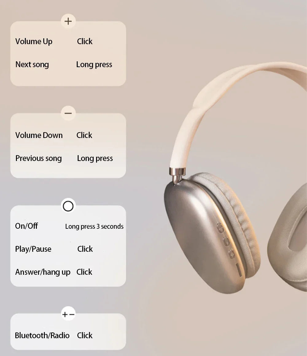 Head Mounted Wireless Bluetooth Earphones Sports Headset Game with Charging Touch Control Earbuds Bass Earphones for Music