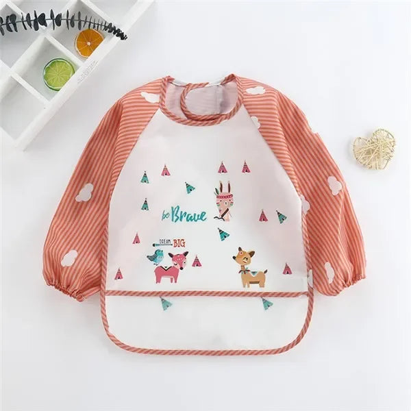 Long Sleeves Baby Bib Waterproof Feeding Bib Infant Toddler Art Smock Apron Boys Girls Burp Cloth Kids Banana Bibs for 1-3Year