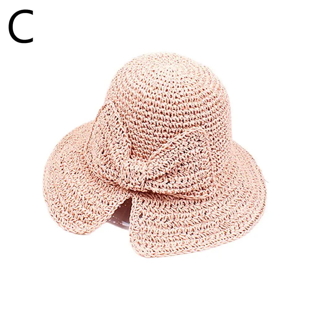 Women's Foldable Straw Sun Hat with Bow Wide Brim Beach Hat for Summer Lightweight Breathable Day Style Sun Protection