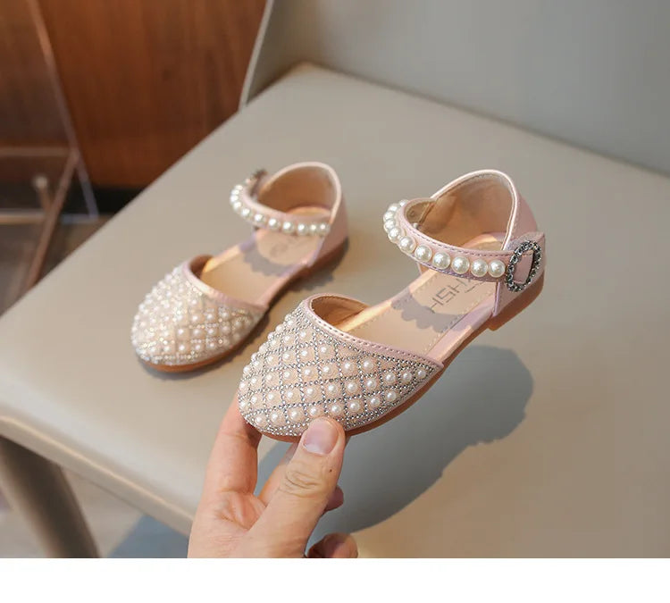 Girls LeatherShoesChildren's Crystal Shoes 2025Spring Summer New Little Girls Princess Shoes Fashion Shiny RhinestoneDance Shoes