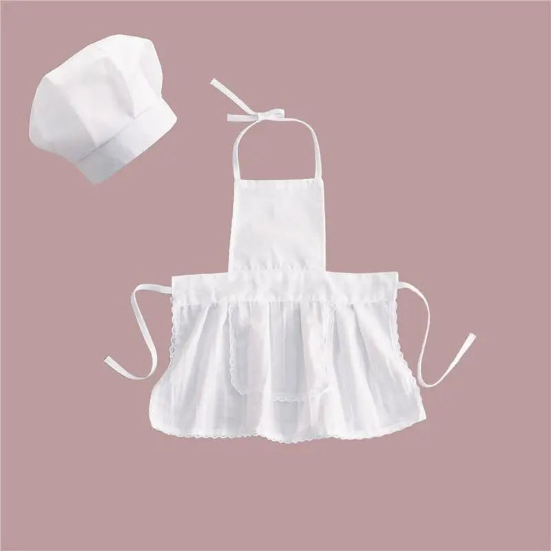 U6XE 2 Pcs Baby Chef Apron and Hat Infant Kids White Cook Costume Photography
